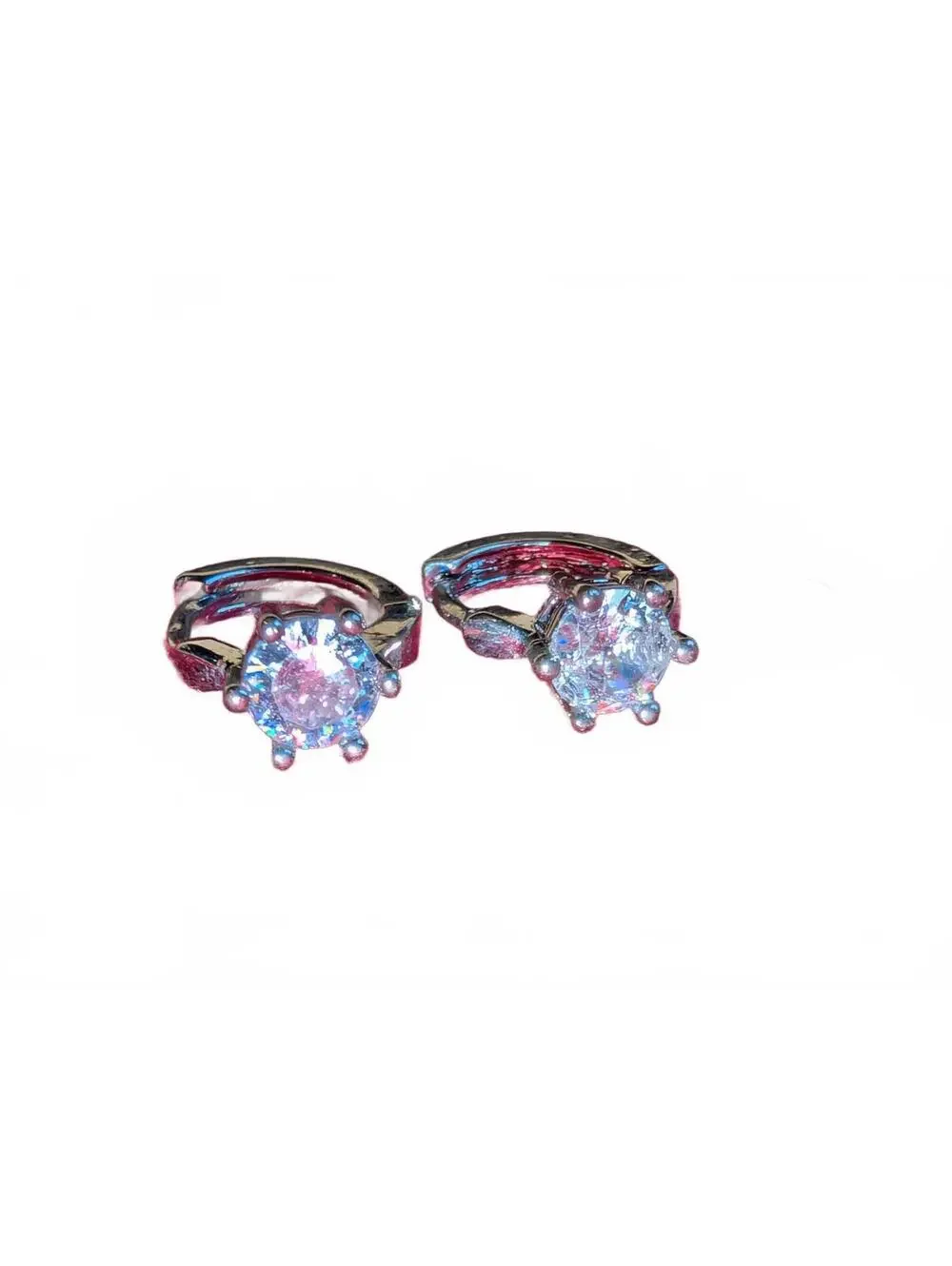 Silver 925 Hoop Earrings with Clear Round Gemstone